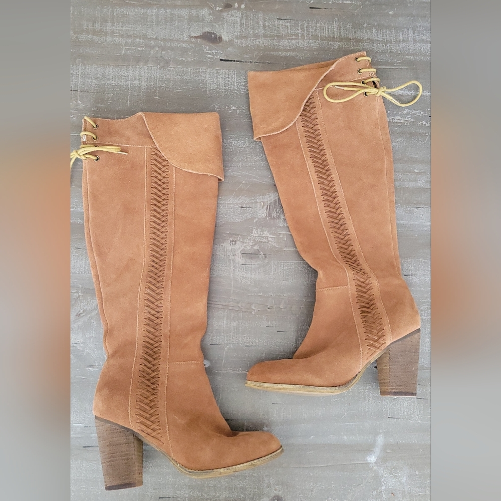 Sbicca Gusto Tan Suede Leather over-the-knee boots Size 8